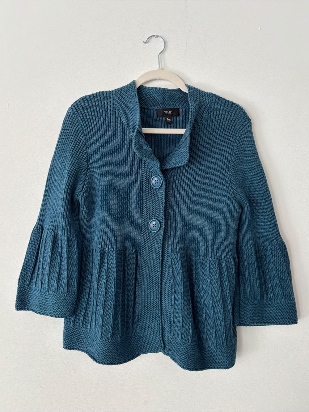 Mossimo Womens XL Teal Blue 100% Cotton Chunky Knit Button Cardigan Sweater